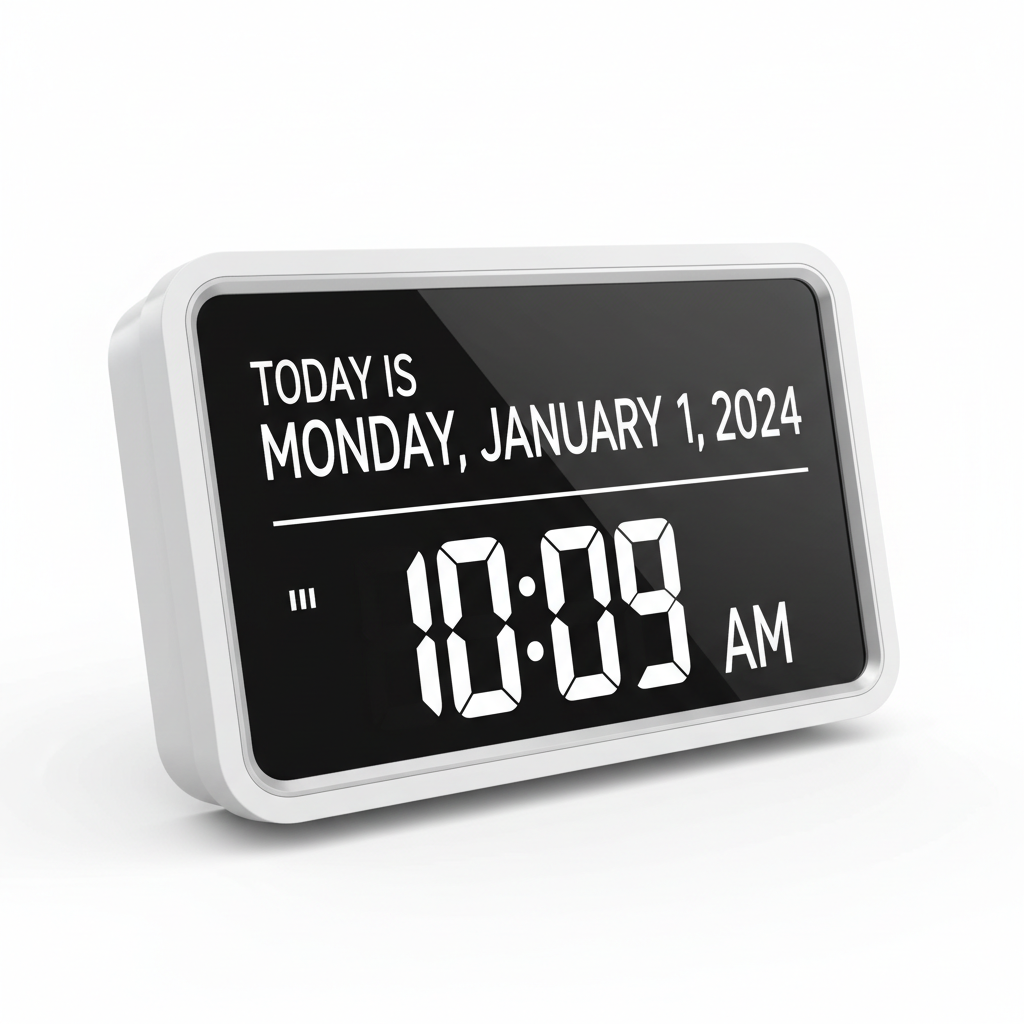 Large Display Day Clock showing Date, Day and Time