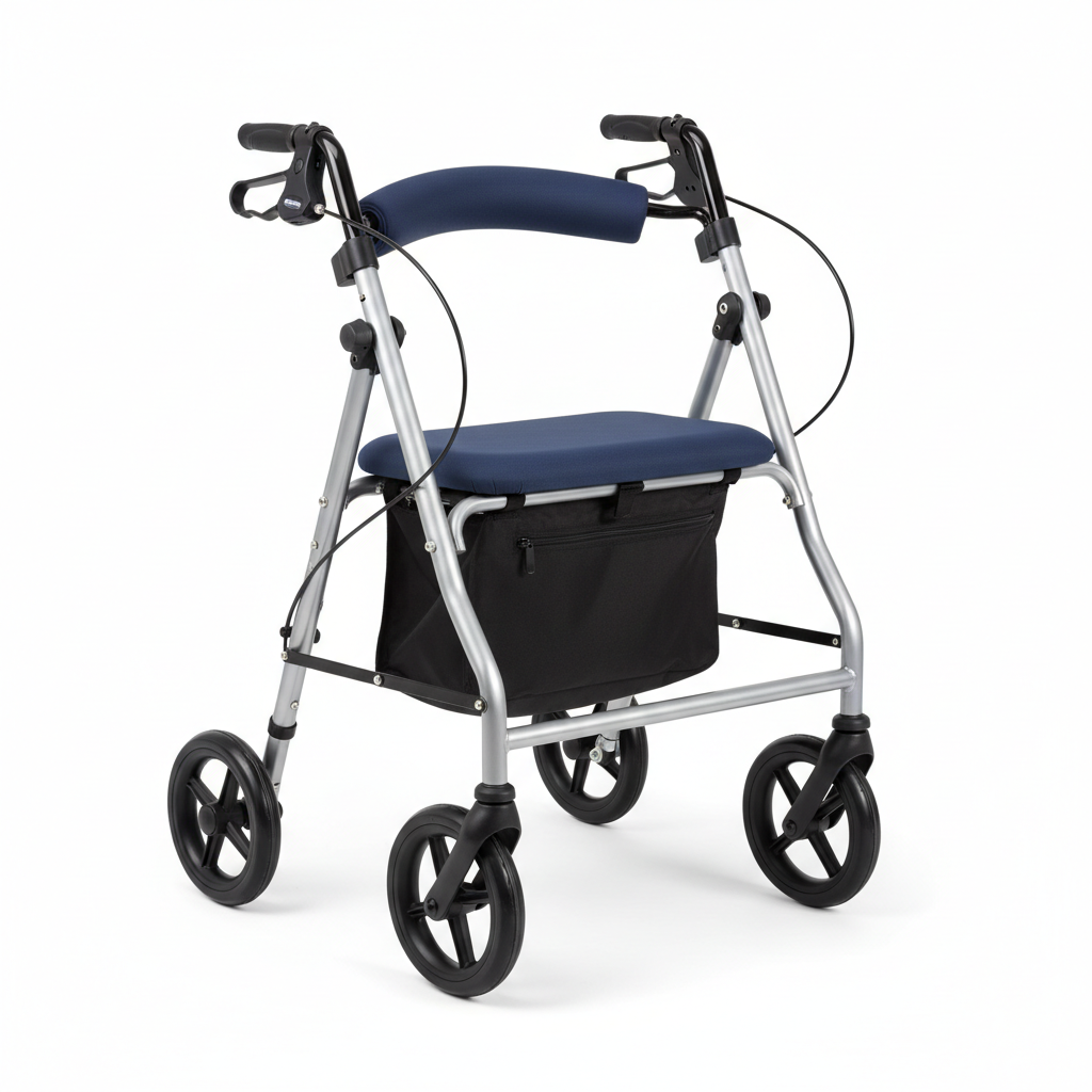 Rolling walker with padded seat and backrest for seniors