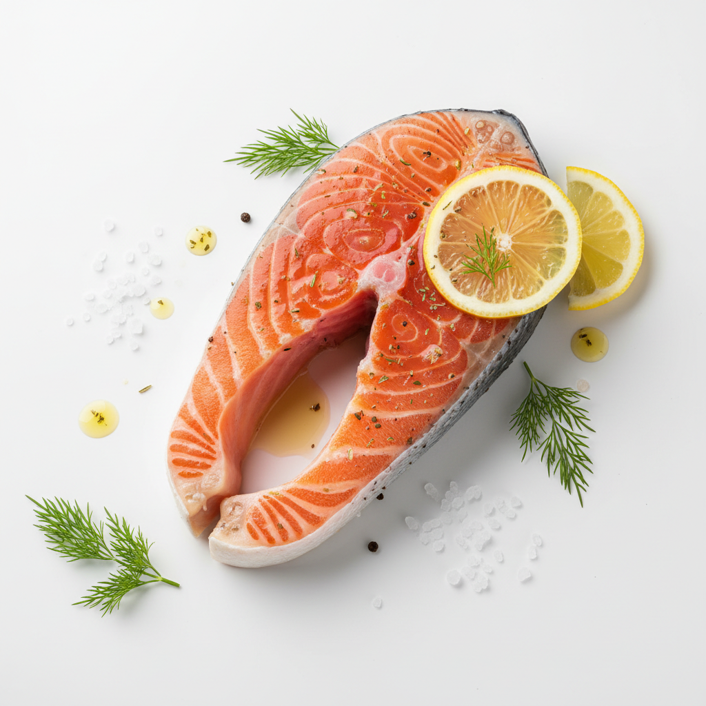 Fresh wild caught salmon fillet on white background