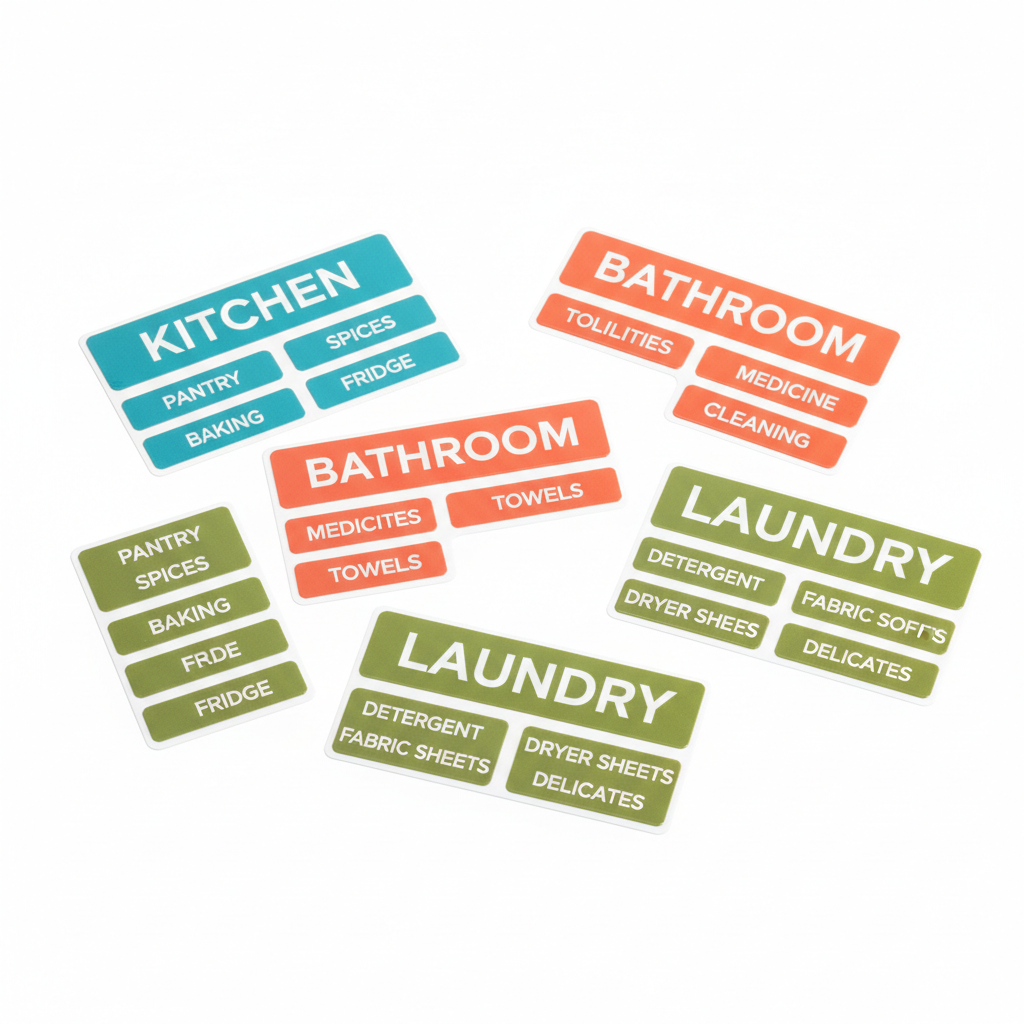 Color-Coded Home Labels for Kitchen, Bathroom and Laundry