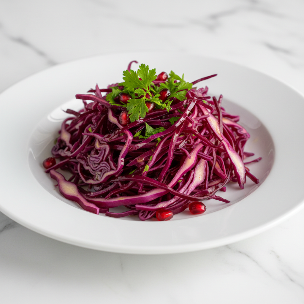 Red cabbage shredded on white background