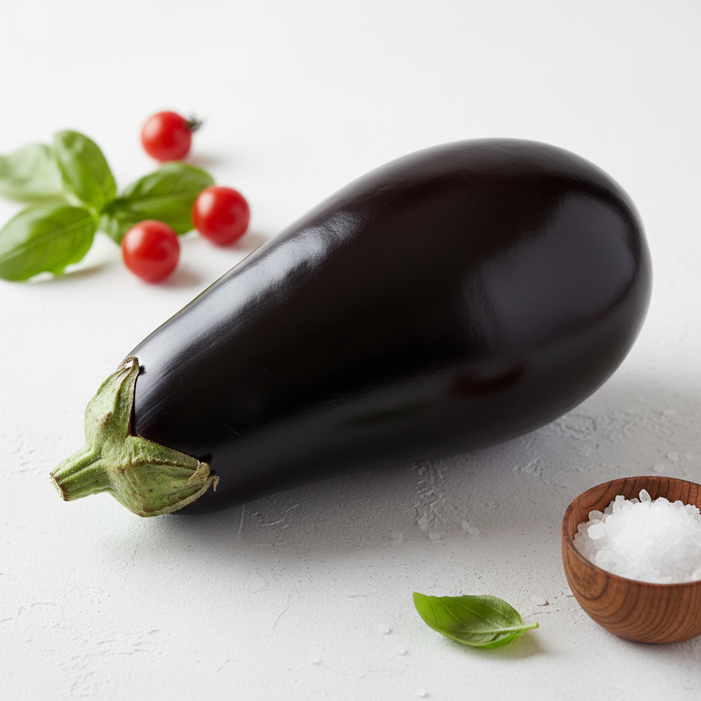 Large fresh eggplant on white background