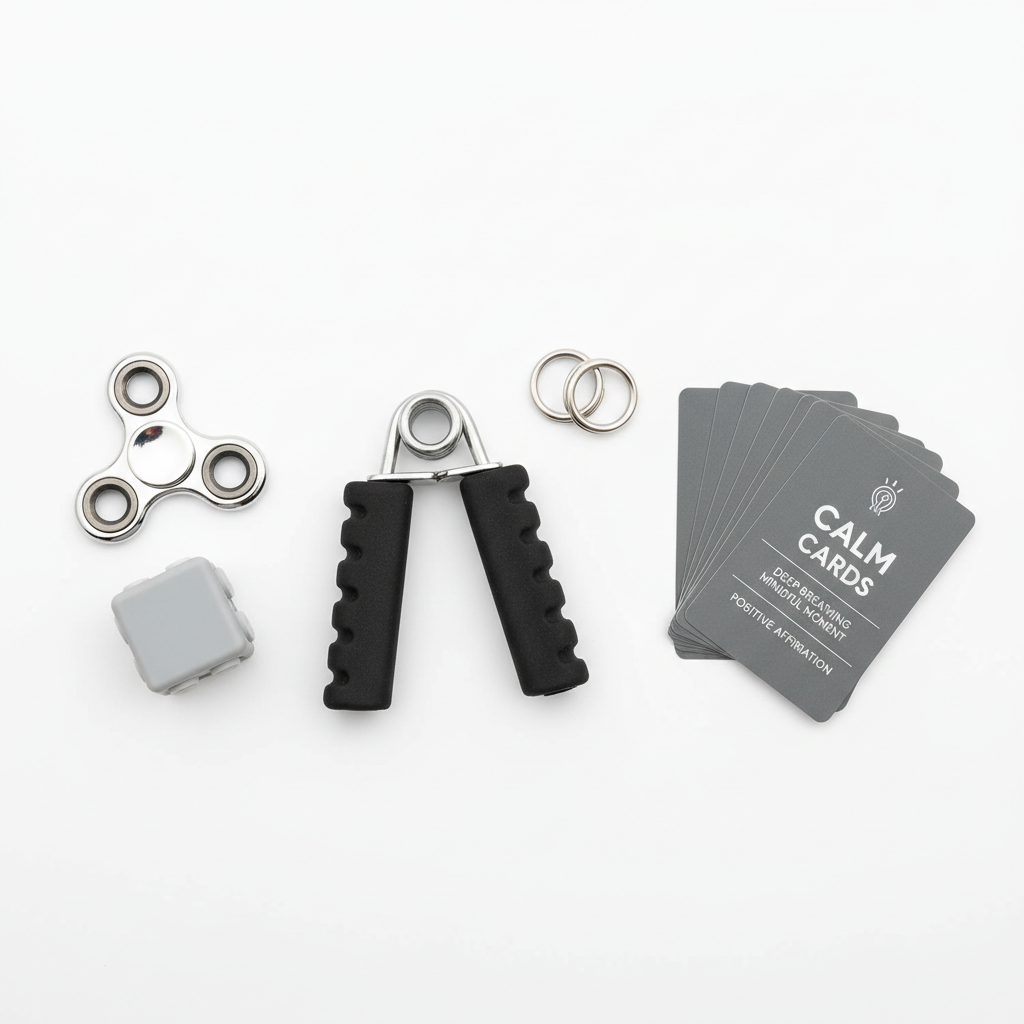 Stress Relief Kit with Hand Grip, Fidget and Calm Cards