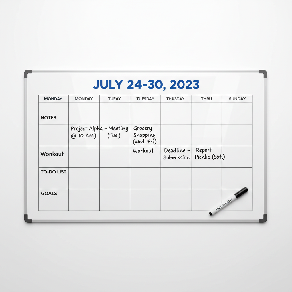 Whiteboard Calendar Large Weekly