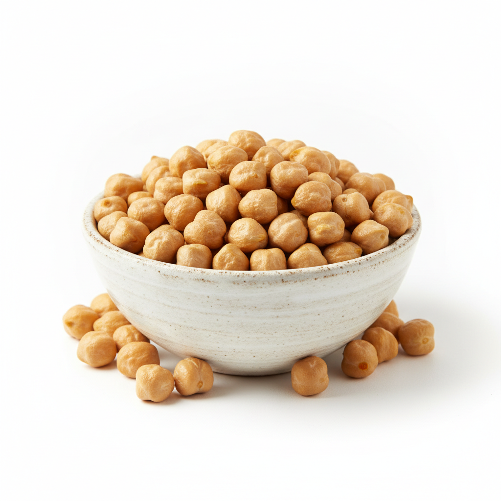 Dried garbanzo beans chickpeas in bowl on white background
