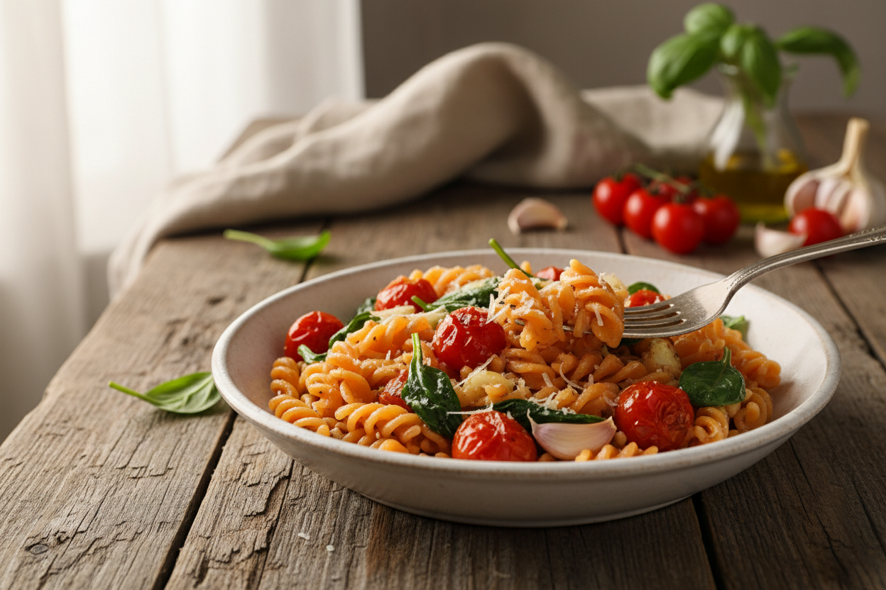 Lentil Pasta with Roasted Tomatoes
