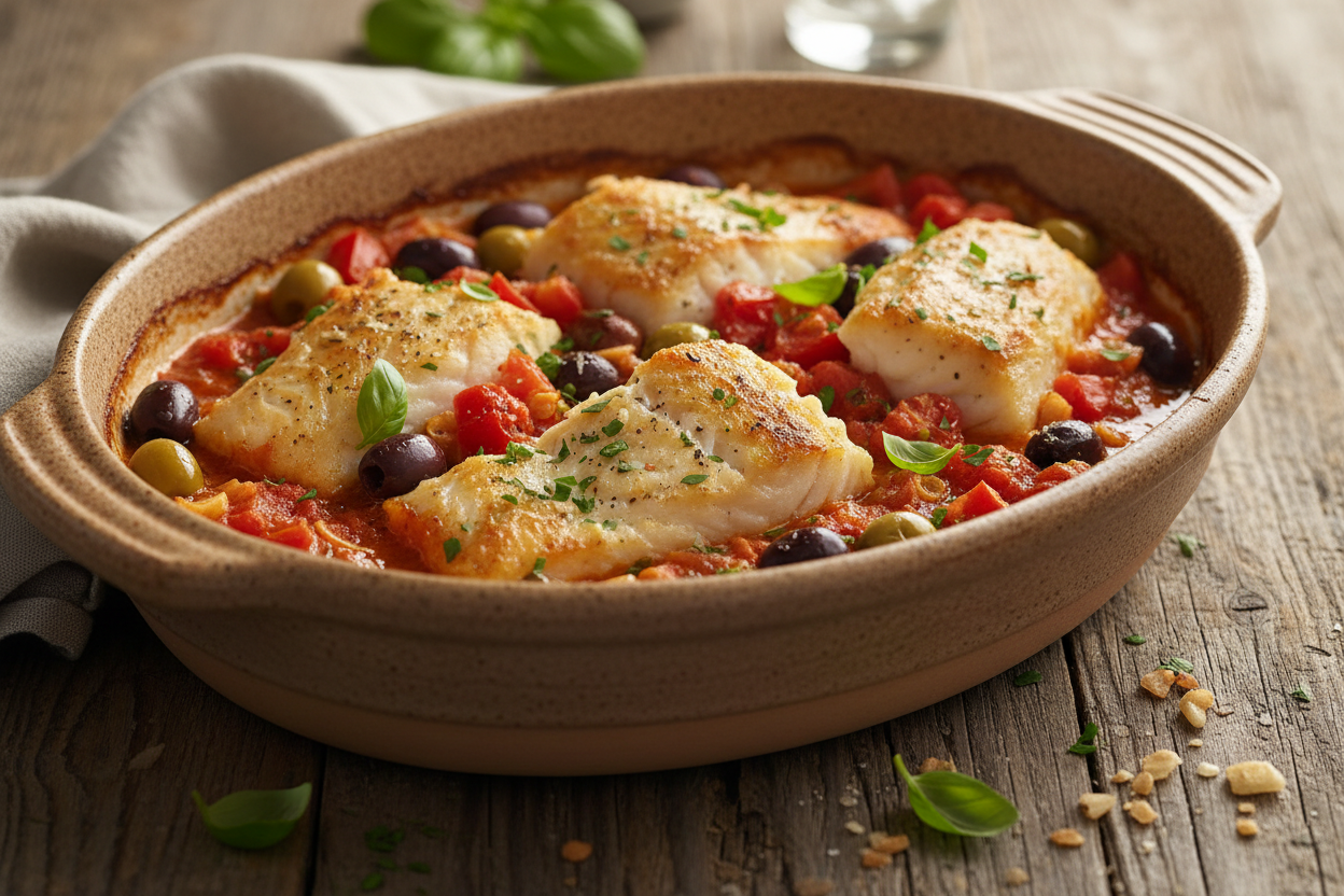 Mediterranean Baked Cod with Olives & Capers