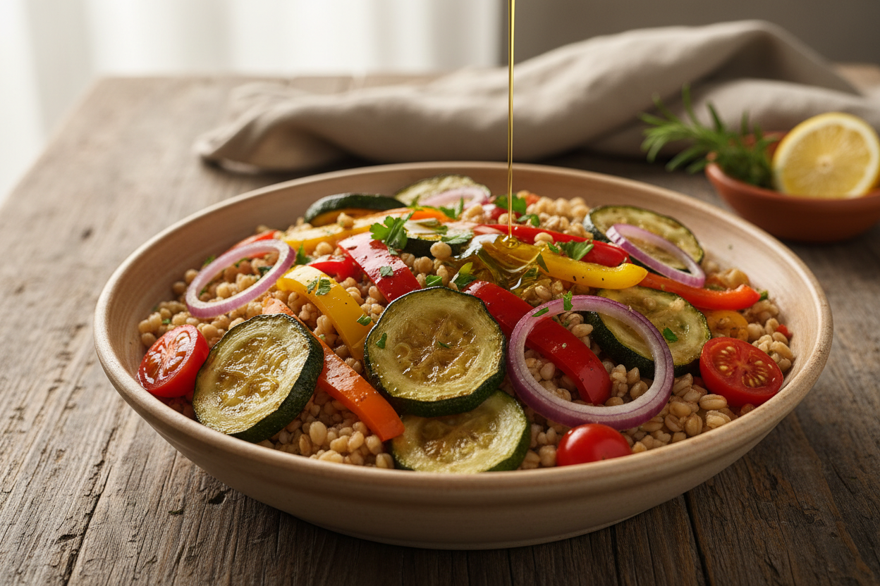 Mediterranean Freekeh with Roasted Vegetables