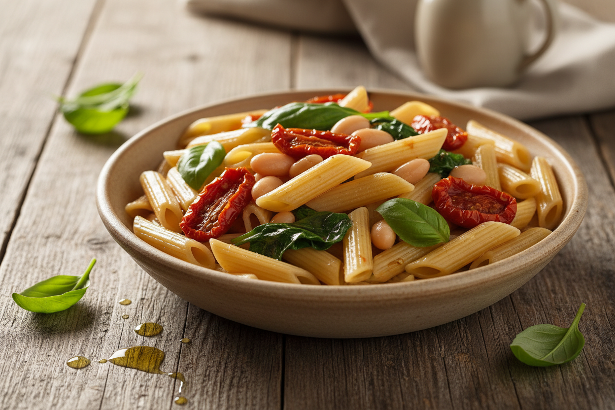 Penne Pasta with Sun-Dried Tomatoes & Spinach